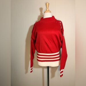 Meister Vibrant Red and White Turtleneck Sweater